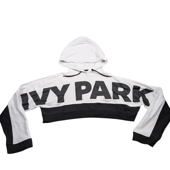 IVY PARK Tops - Ivy Park Cropped Hoodie Women's Medium Black White Baggy Streetwear Casual